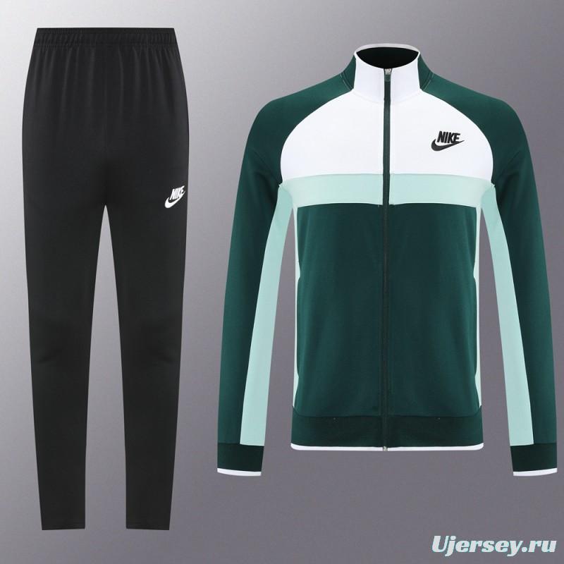 2025 Nike Green/White Full Hoodie Zipper Jacket +Long Pants