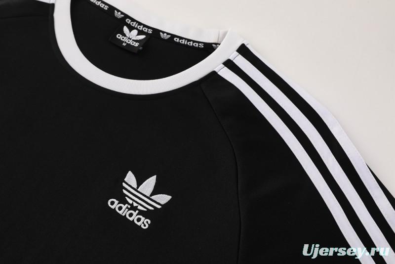2025 Adidas Originals Long Sleeve T-Shirt Collection - Navy/White/Black with 3-Stripes