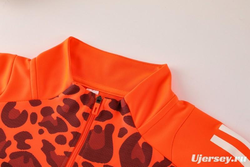 2025 Adidas Orange & Black with Leopard Print Pattern Half Zipper Jacket +Long Pants