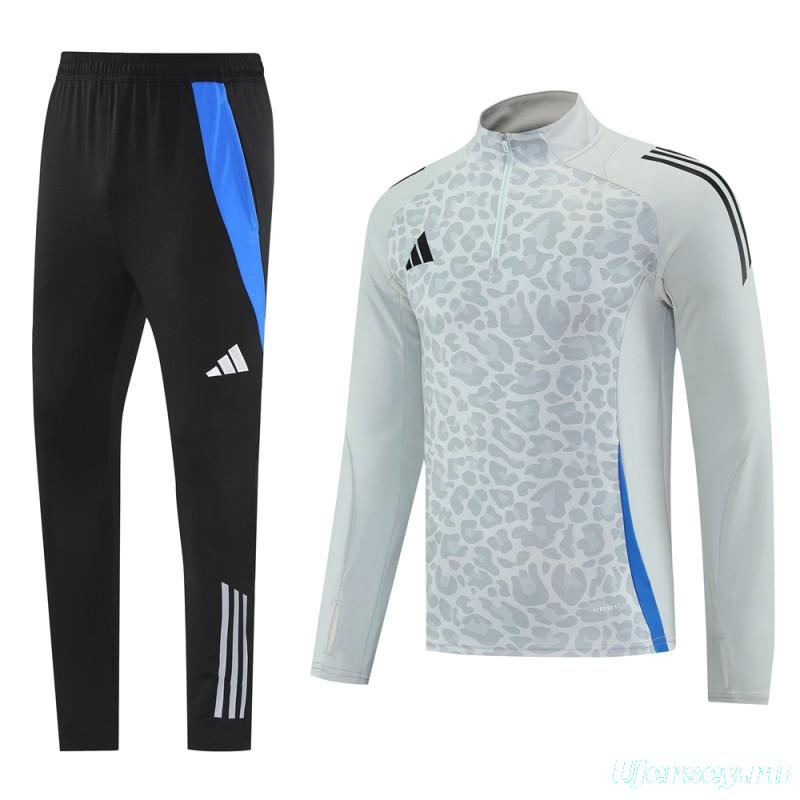 2025 Adidas Light Grey & Black with Leopard Print Pattern Half Zipper Jacket +Long Pants