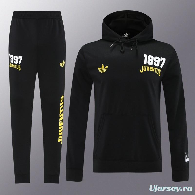 25/26 Juventus Black Hoodie Full Zipper Jacket + Long Pants
