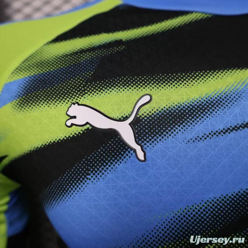 Player Version 25/26 Olympique de Marseille Neon Green Blue Black Gradient Stripe Jersey