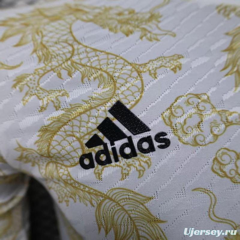 Player Version 25/26 Real Madrid White with Golden Dragon Pattern Jersey