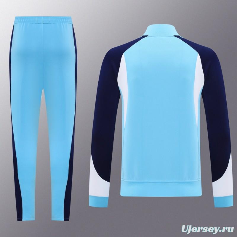 2025 Nike Air Tracksuit Set - Light Blue with Navy Accents Full Zipper Jacket + Long Pants