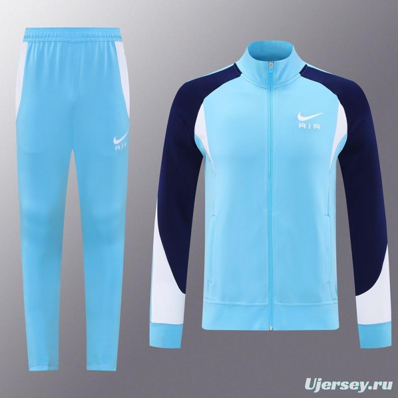 2025 Nike Air Tracksuit Set - Light Blue with Navy Accents Full Zipper Jacket + Long Pants