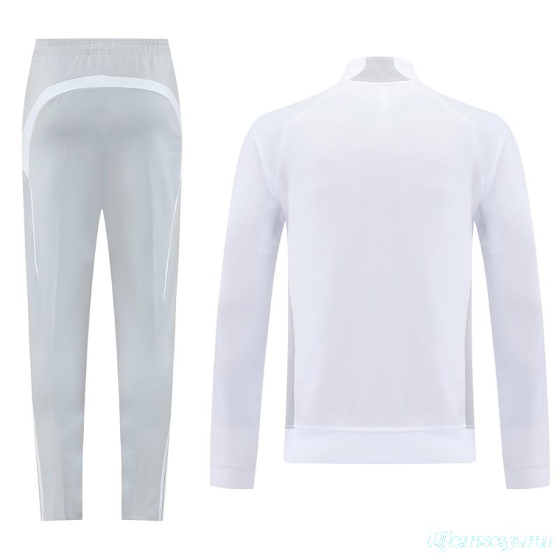 25/26 Real Madrid Grey/White Full Zipper Jacket + Long Pants