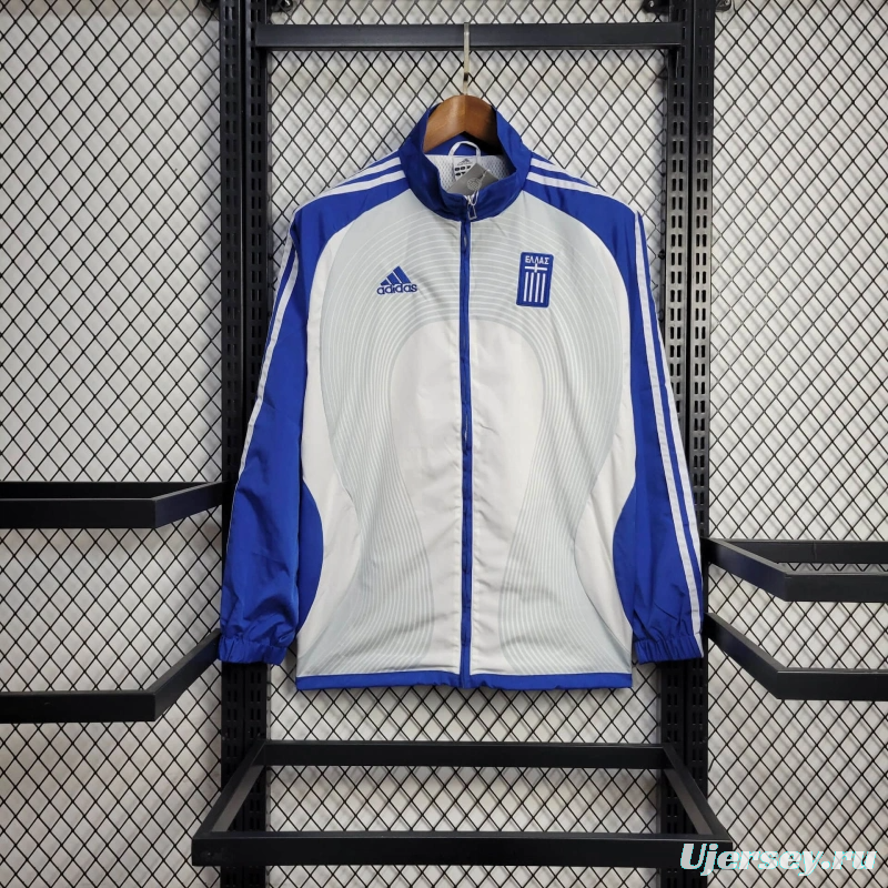 2025 Greece Jacket White/Blue Windbreaker