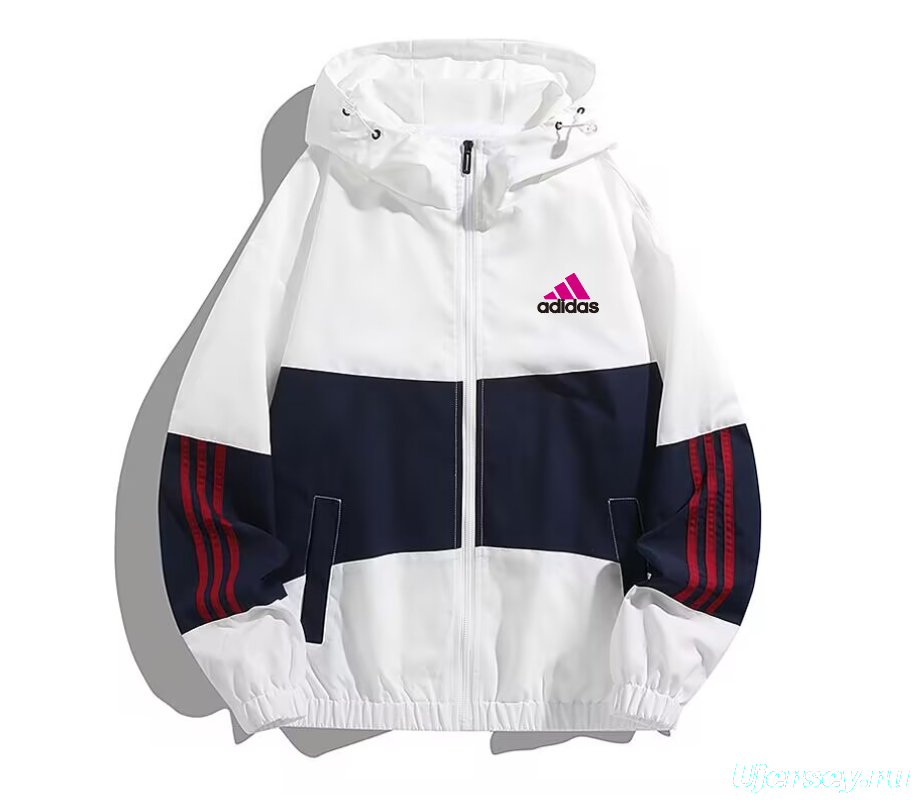 2025 Adidas White/Black/Wine Full Zipper Hoodie Windbreaker