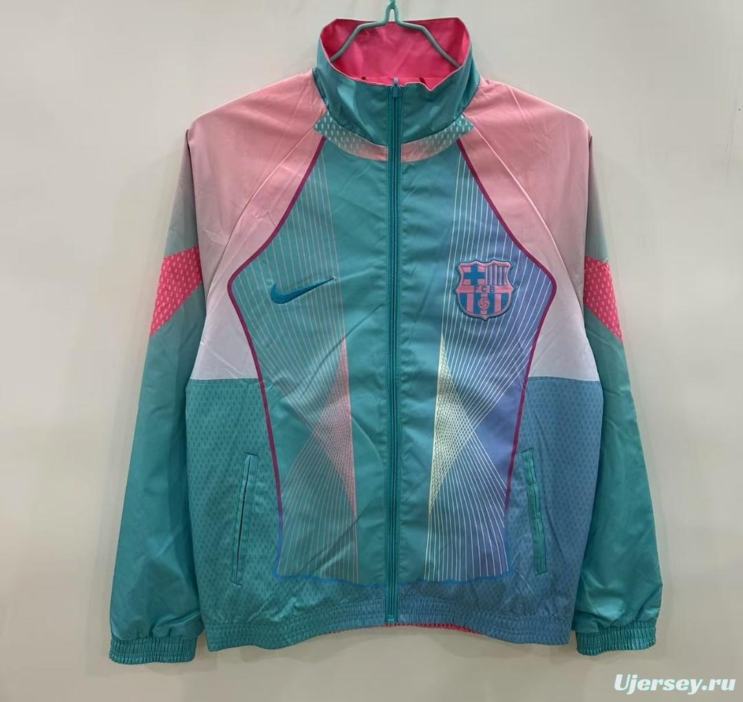 25/26 FC Barcelona Teal & Pink Training Windbreaker with Geometric Pattern