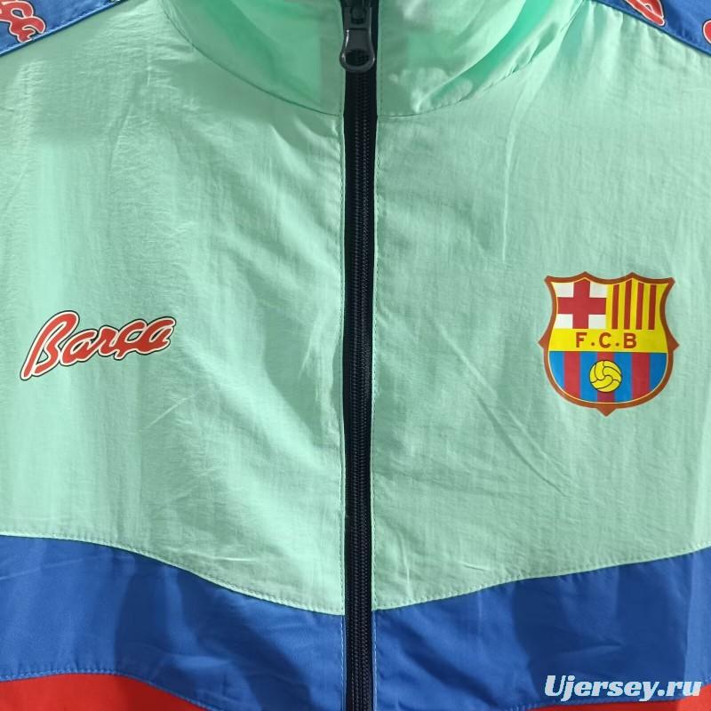 25/26 FC Barcelona Mint Green & Navy with Chevron Stripe Pattern Windbreaker