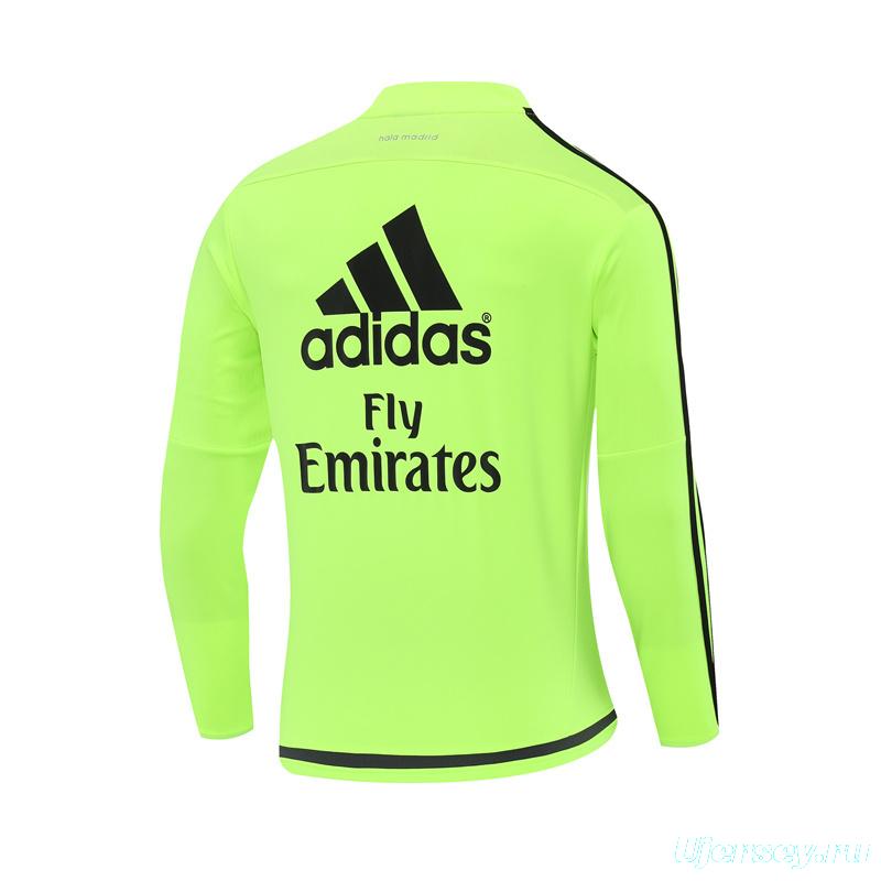 Retro 15/16 Real Madrid Fluorescent Green Half Zipper Jacket+Long Pants