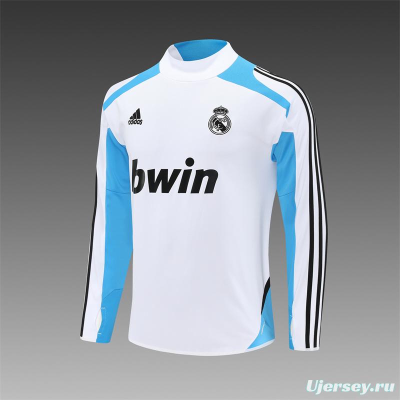 Retro 12/13 Real Madrid White/Blue Half Zipper Jacket+Long Pants