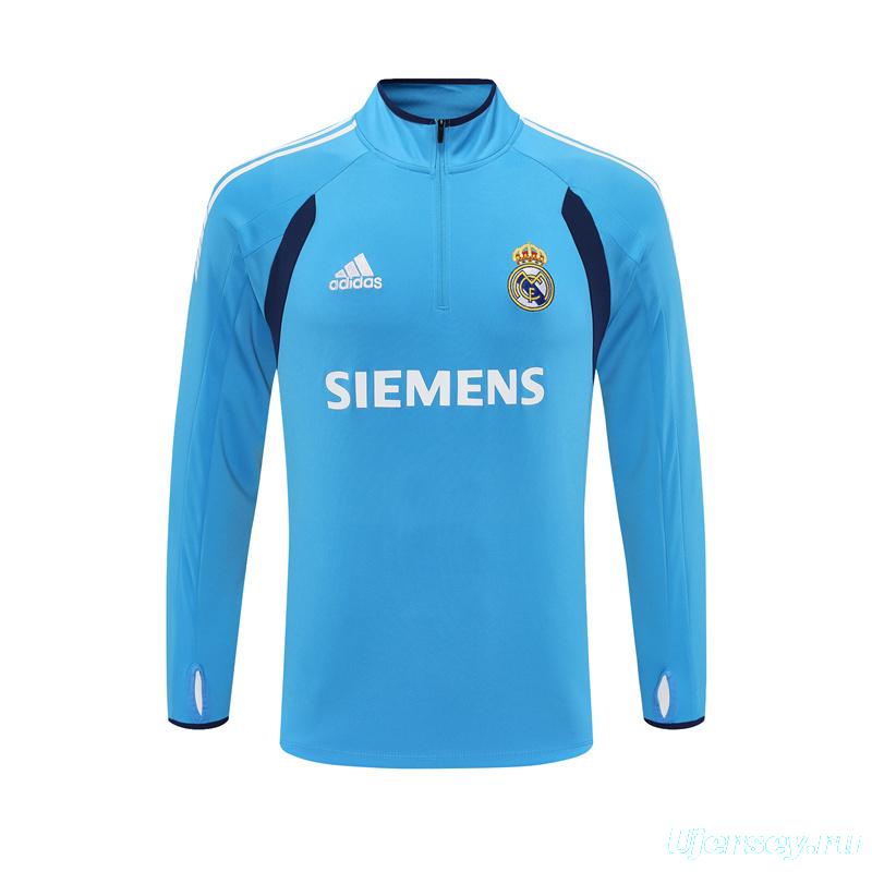 Retro 05/06 Real Madrid Light Blue Half Zipper Jacket+Long Pants