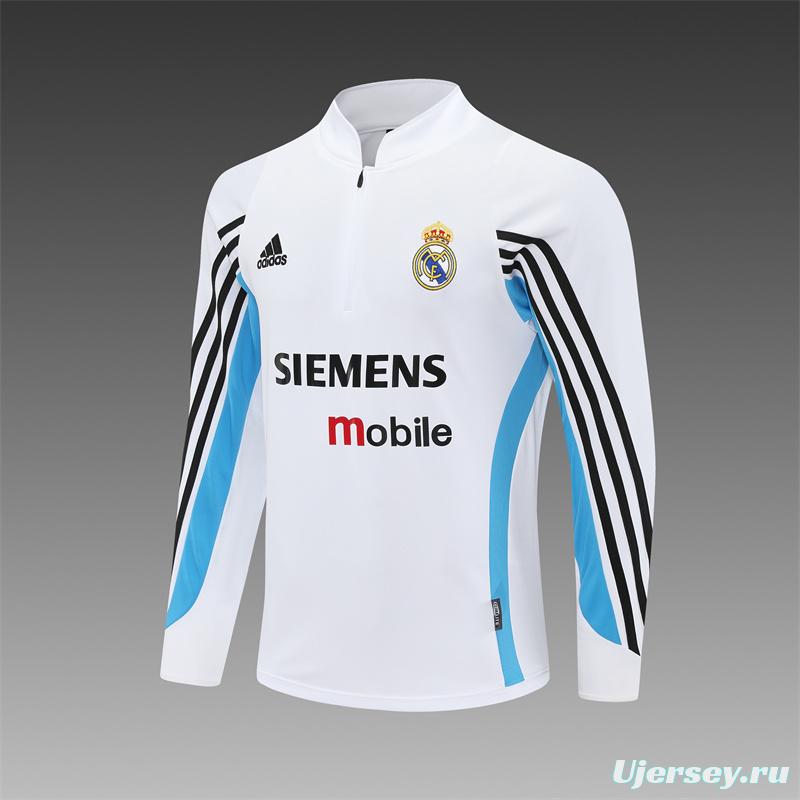 Retro 03/04 Real Madrid White Half Zipper Jacket