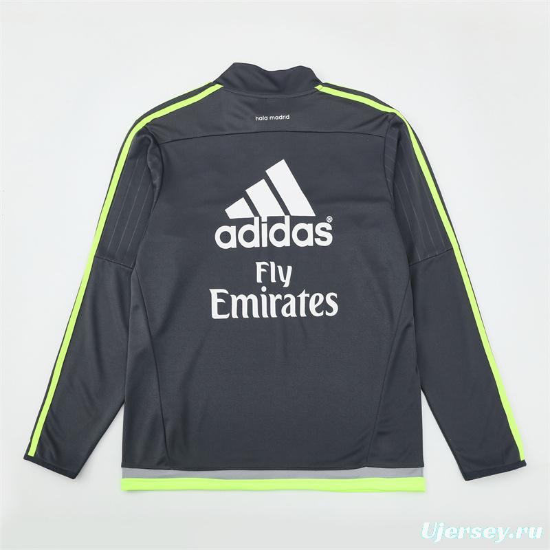 Retro 15/16 Real Madrid Dark Grey Half Zipper Jacket+Long Pants