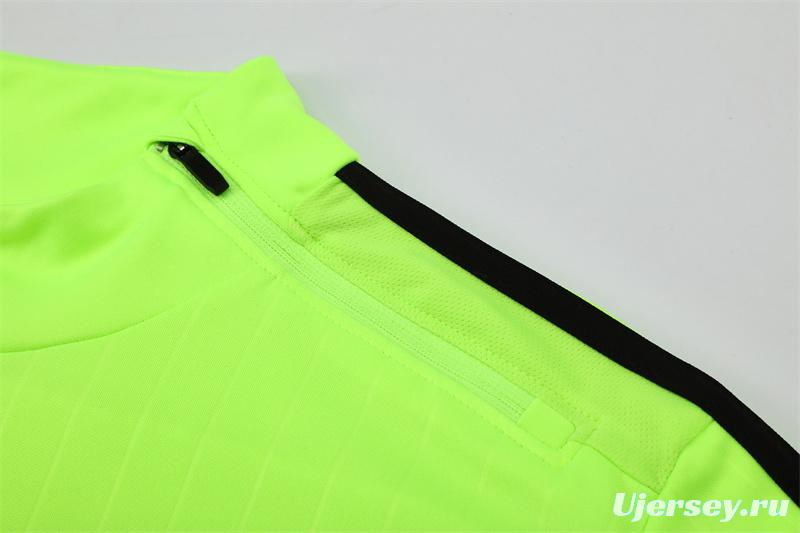 Retro 15/16 Real Madrid Fluorescent Green Half Zipper Jacket+Long Pants