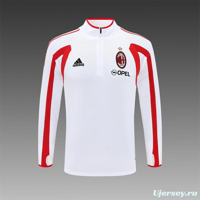 Retro 05/06 AC Milan White Half Zipper Jacket+Long Pants