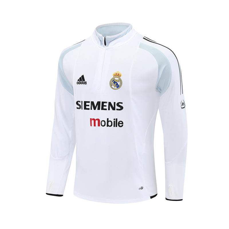 Retro 04/05 Real Madrid White Half Zipper Jacket
