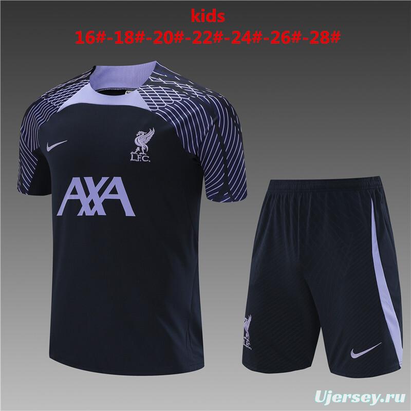 Retro 23/24 Kids Liverpool Royal Blue Short Sleeve+Soccer Shorts