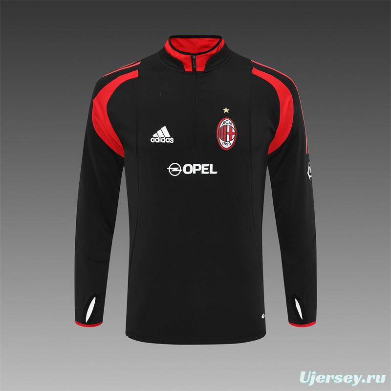 Retro 04/05 AC Milan Black Half Zipper Jacket+Long Pants