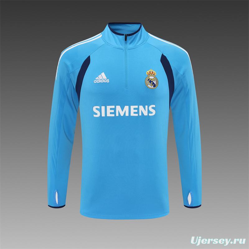 Retro 05/06 Real Madrid Light Blue Half Zipper Jacket+Long Pants