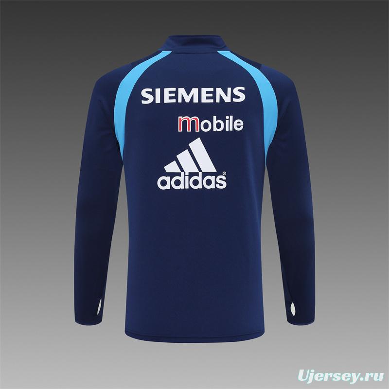 Retro 03/04 Real Madrid Royal Blue Half Zipper Jacket