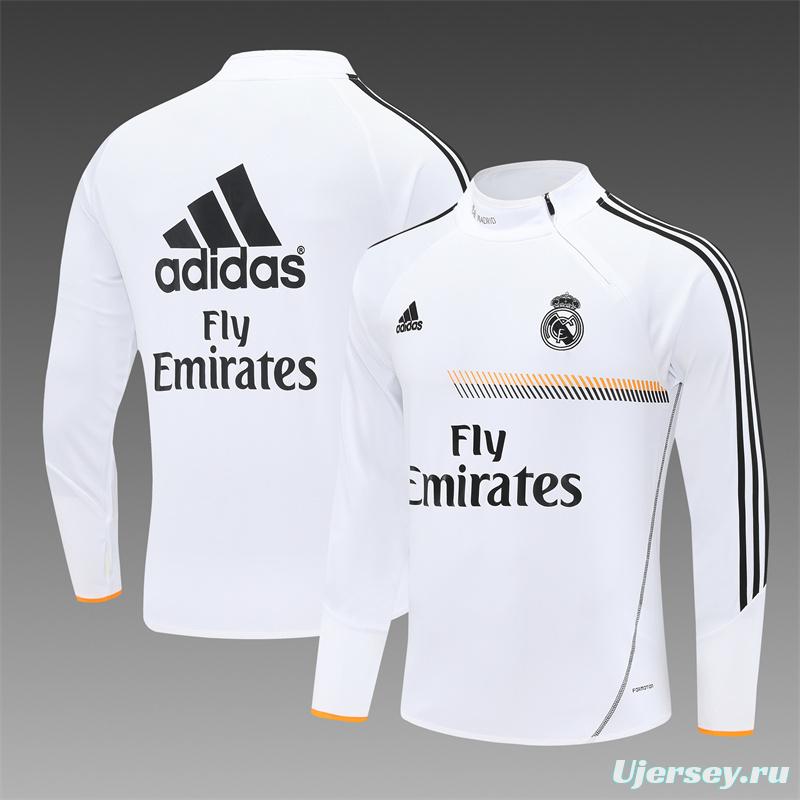 Retro 13/14 Real Madrid White Half Zipper Jacket+Long Pants