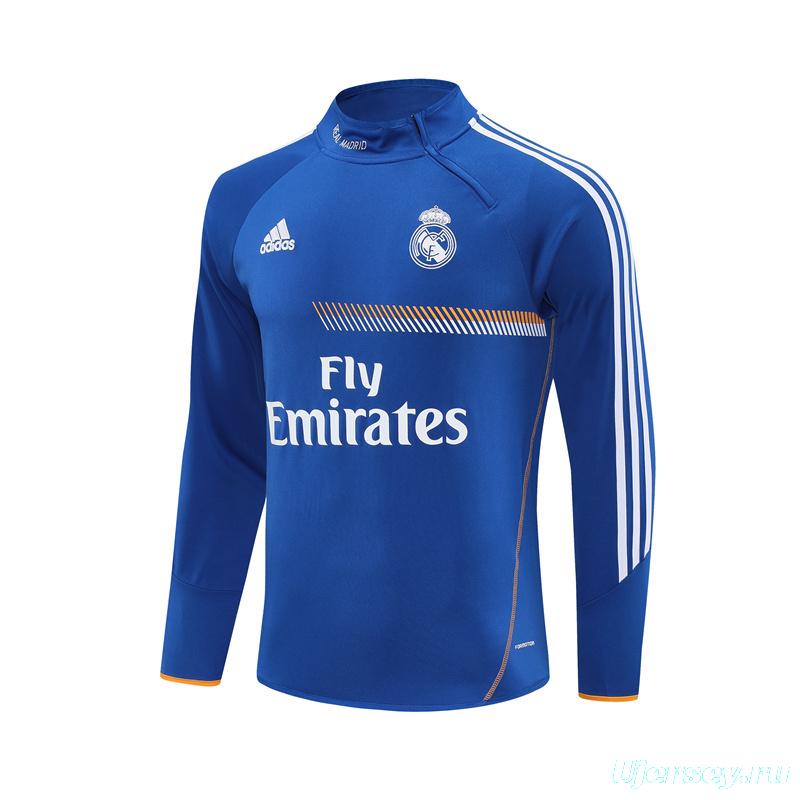 Retro 13/14 Real Madrid Color Blue Half Zipper Jacket+Long Pants