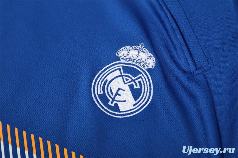 Retro 13/14 Real Madrid Color Blue Half Zipper Jacket+Long Pants