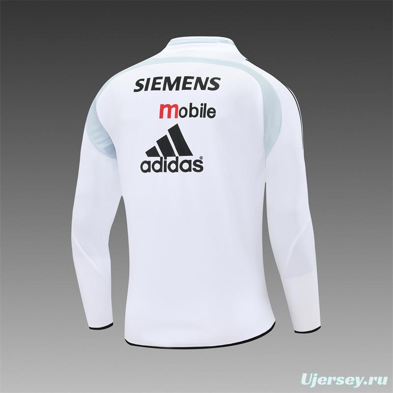 Retro 04/05 Real Madrid White Half Zipper Jacket+Long Pants