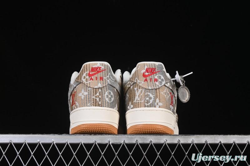 Nike Air Force 1 '07 Low LV Collaboration Grey Brown Floral Canvas Casual Sneakers - DF0188-076