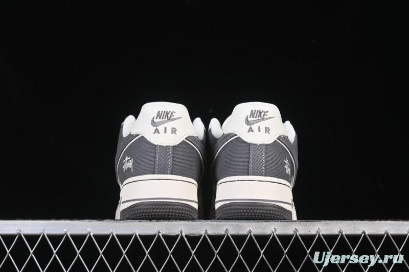 Nike Air Force 1'07 Low Stussy Collaboration Light Gray Canvas Casual Sneakers - JP8028-011