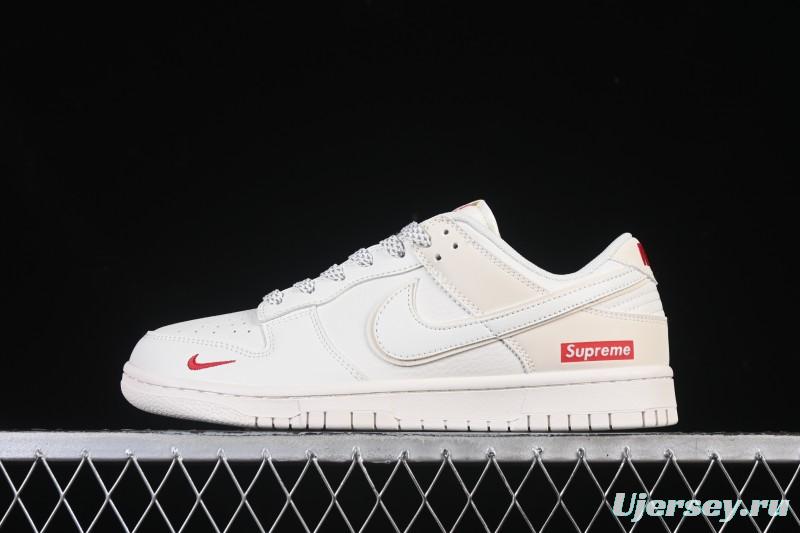 Nike SB Dunk Low Supreme Collaboration Off-White Red Swoosh Low-Top Casual Skate Shoes - CS1688-109