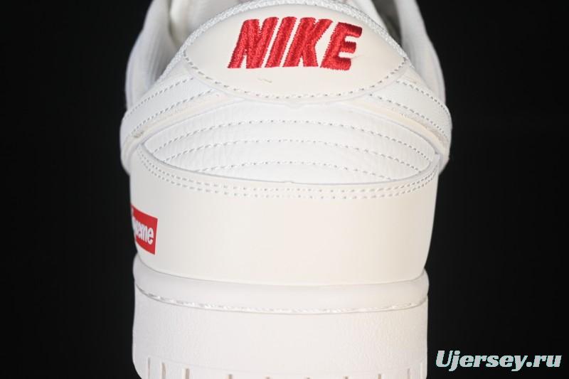 Nike SB Dunk Low Supreme Collaboration Off-White Red Swoosh Low-Top Casual Skate Shoes - CS1688-109
