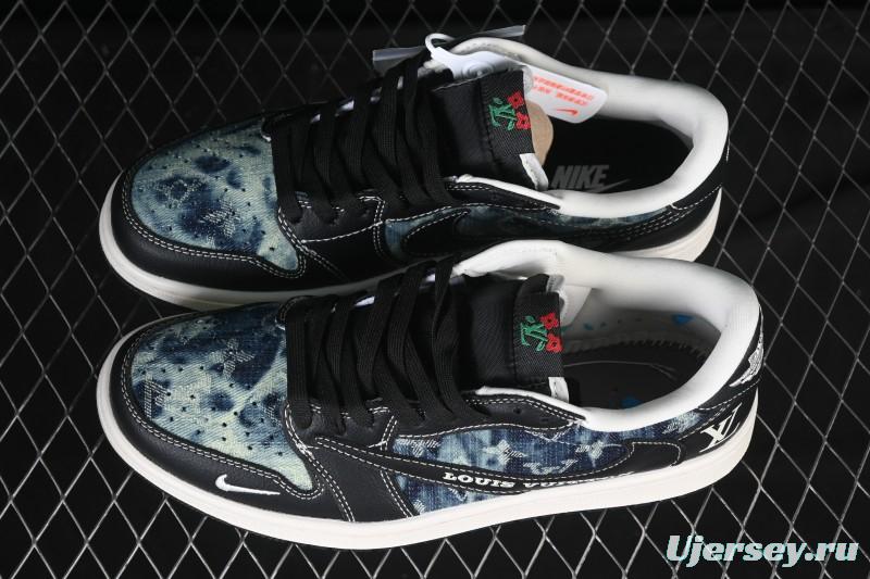 Nike Travis Scott x Fragment Design x Air Jordan 1 Low OG SP Retro Denim Low-Top Casual Sneakers - LD2028-045