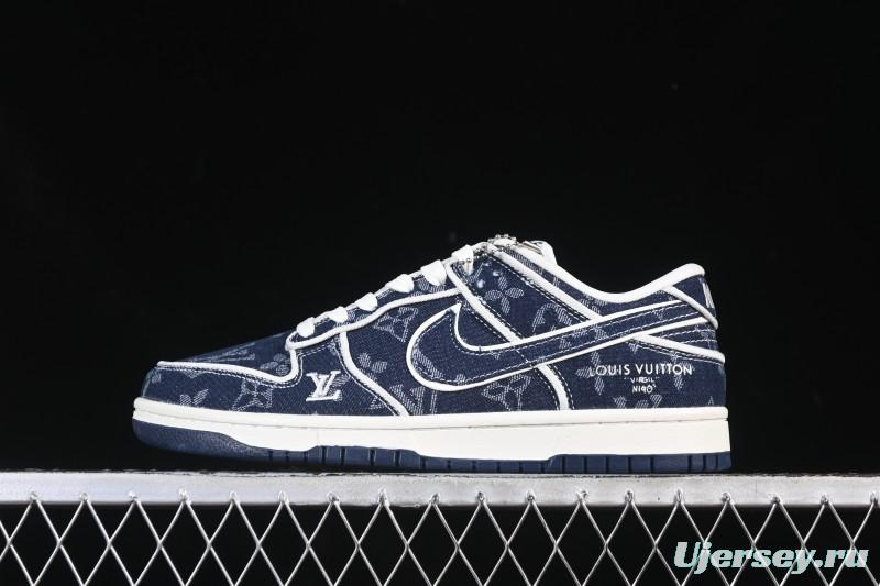 Nike SB Dunk Low LV Collaboration Deep Blue Denim High-End Custom Low-Top Casual Skate Shoes - SC0601-469