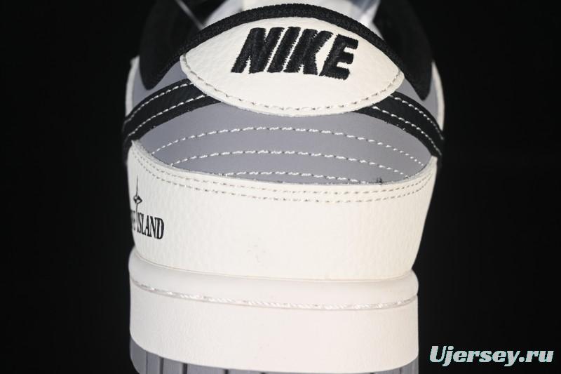 Nike SB Dunk Low Stone Island Collaboration Beige Grey Black Patchwork Anniversary Custom Low-Top Casual Skate Shoes - JP8028-041