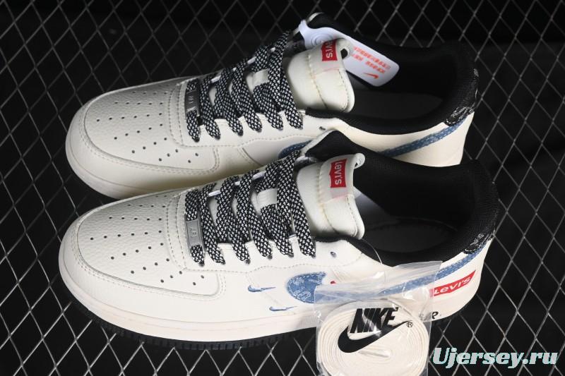 Nike Air Force 1 '07 Low Levi's Collaboration Light Blue Denim Four Swoosh Casual Sneakers - QW5606-261