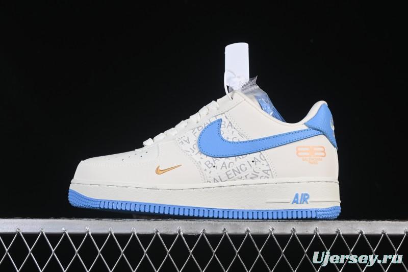 Nike Air Force 1 '07 Low Balenciaga Collaboration White Blue Gold Casual Sneakers - YF9511-803