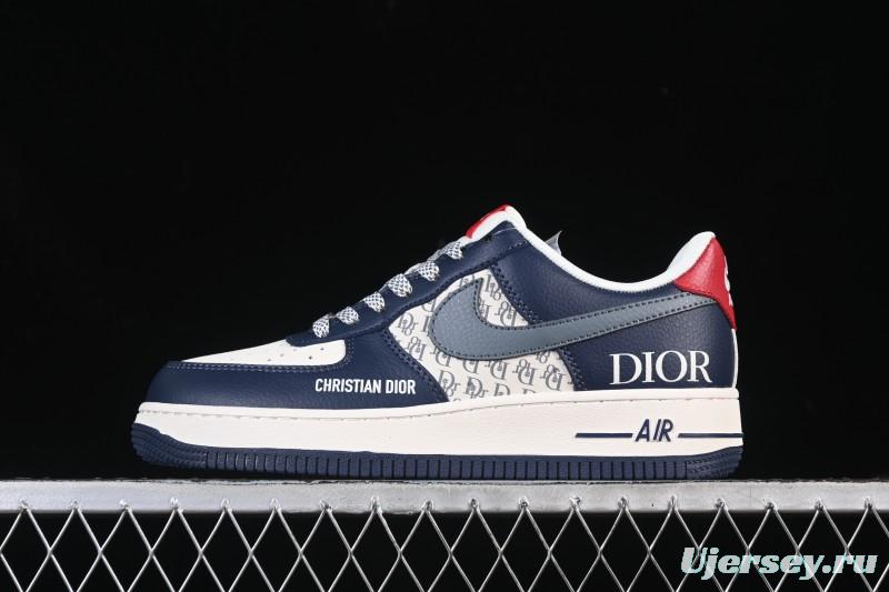 Nike Air Force 1 '07 Low Dior Collaboration White Blue Gray Hook Casual Sneakers - XD2588-603