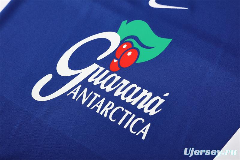 2002 Brazil Color Blue Half Zipper Jacket+Long Pants