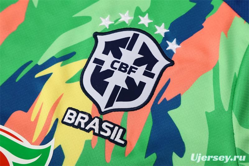 25/26 Brazil Blue Green Camouflage with XS Short Sleeve+Soccer Shorts