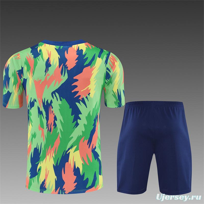 25/26 Brazil Blue Green Camouflage with XS Short Sleeve+Soccer Shorts