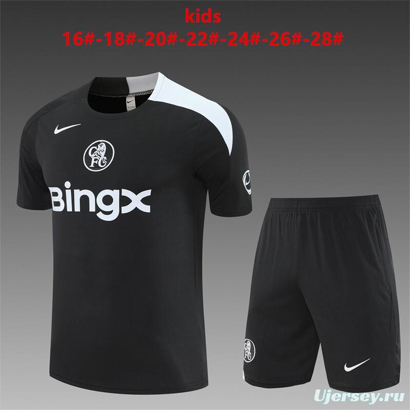 25/26 Kids Chelsea Black T90 Short Sleeve+Soccer Shorts