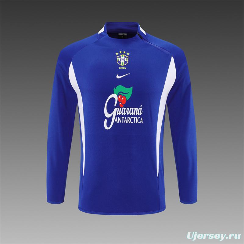 2002 Brazil Color Blue Half Zipper Jacket+Long Pants