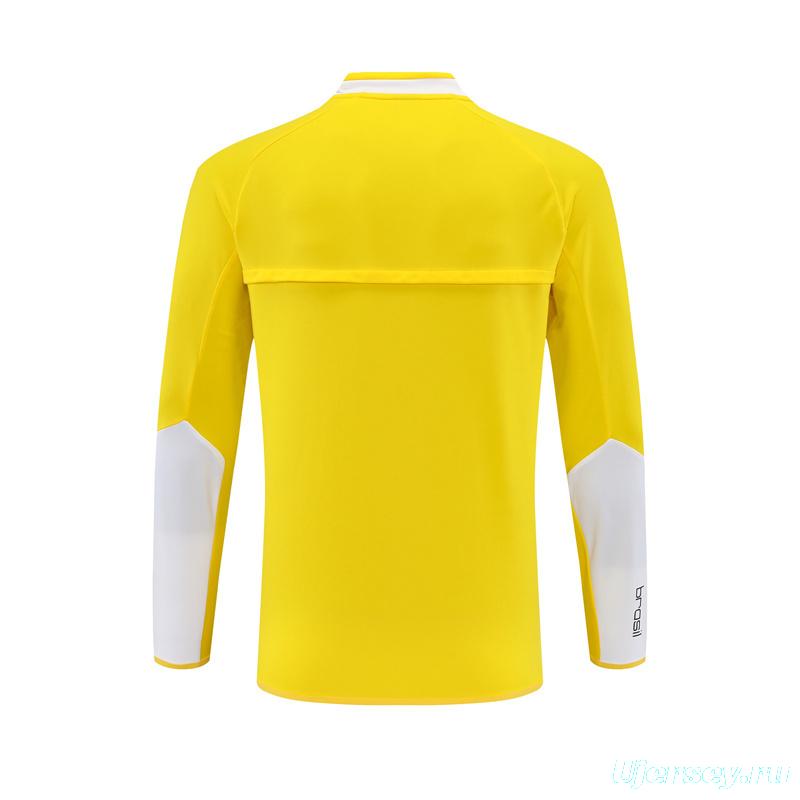 2002 Brazil Yellow Half Zipper Jacket+Long Pants