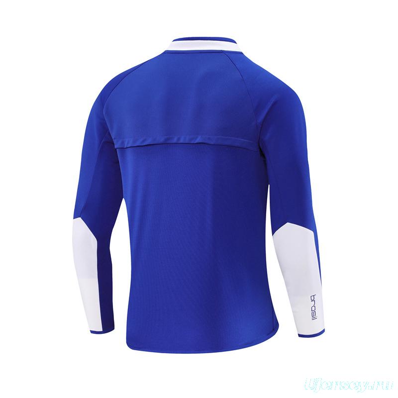 2002 Brazil Color Blue Half Zipper Jacket+Long Pants