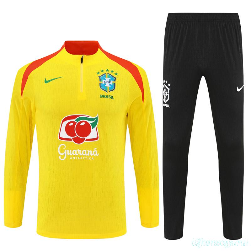 Player Version 25/26 Brazil Yellow Half Zipper Jacket+Long Pants
