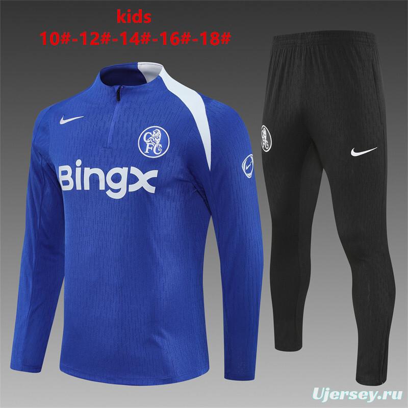 Player Version 25/26 Kids Chelsea Color Blue T90 Half Zipper Jacket+Long Pants