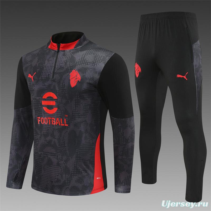 25/26 AC Milan Black Camouflage Half Zipper Jacket+Long Pants